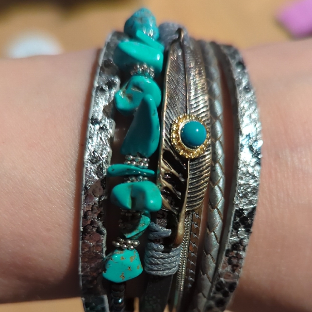 Multi Strands Bracelet Silver And Turquoise